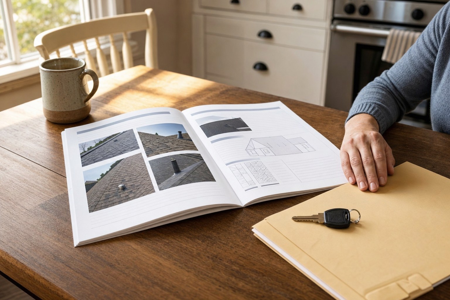 Roofing condition report on a homeowner's table