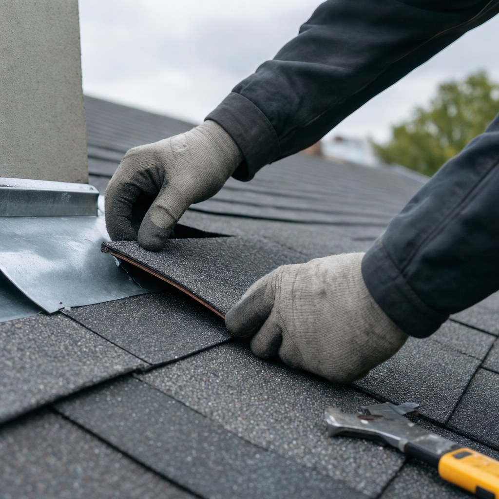 Roofing professional completing a targeted shingle repair